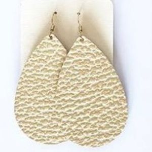 Nickel & Suede Medium Metallic Gold Leather Teardrop Earrings